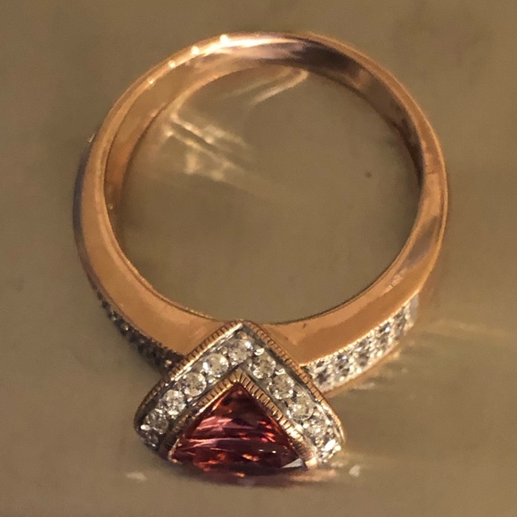 Hand Crafted Jewelry - Solid 14k rose gold ring with round real diamonds & Natural Gemstone.SZ 8.5
